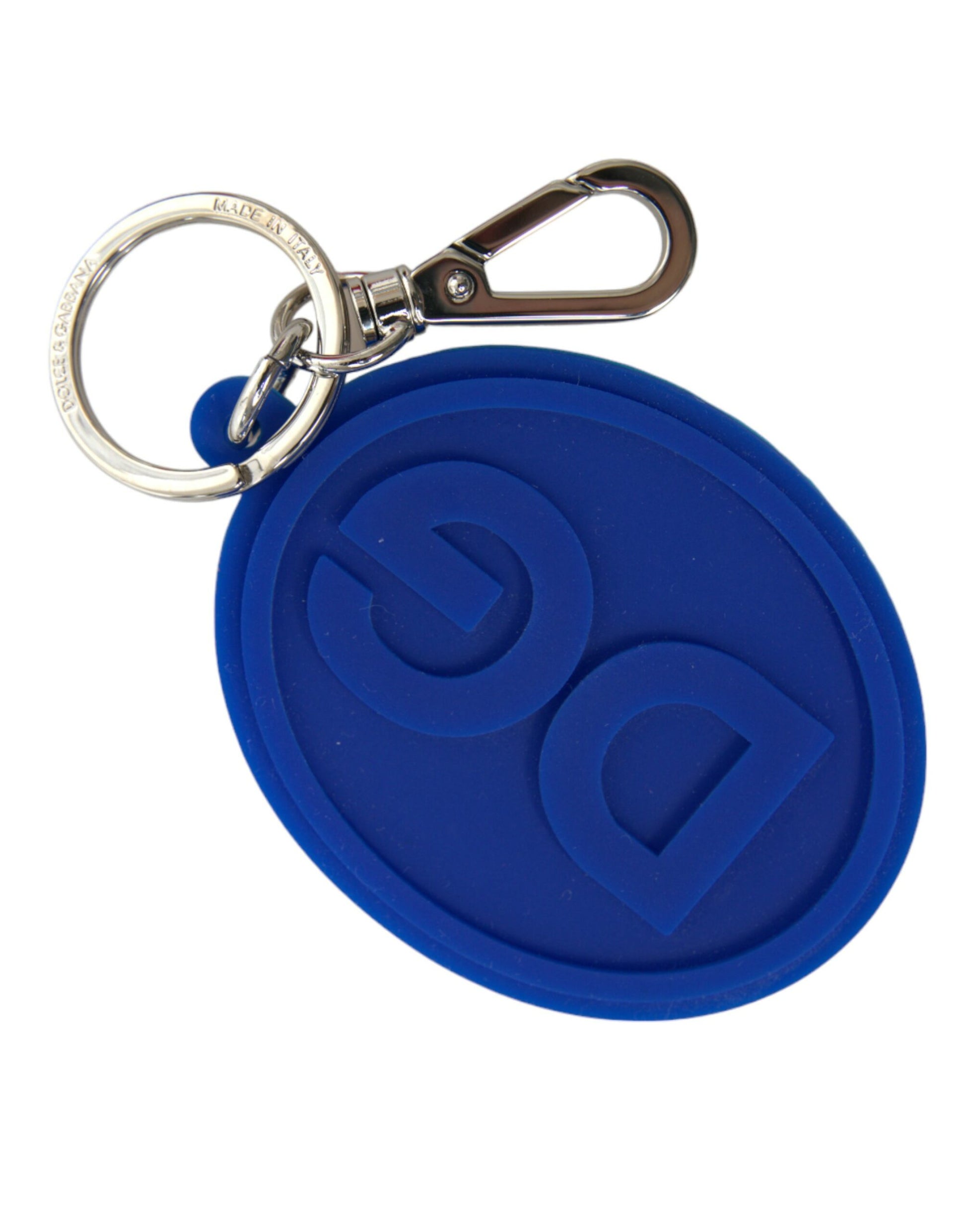 Blue Rubber DG Logo Silver Brass Metal Keyring Keychain-Dolce & Gabbana-LabelTerrace.com