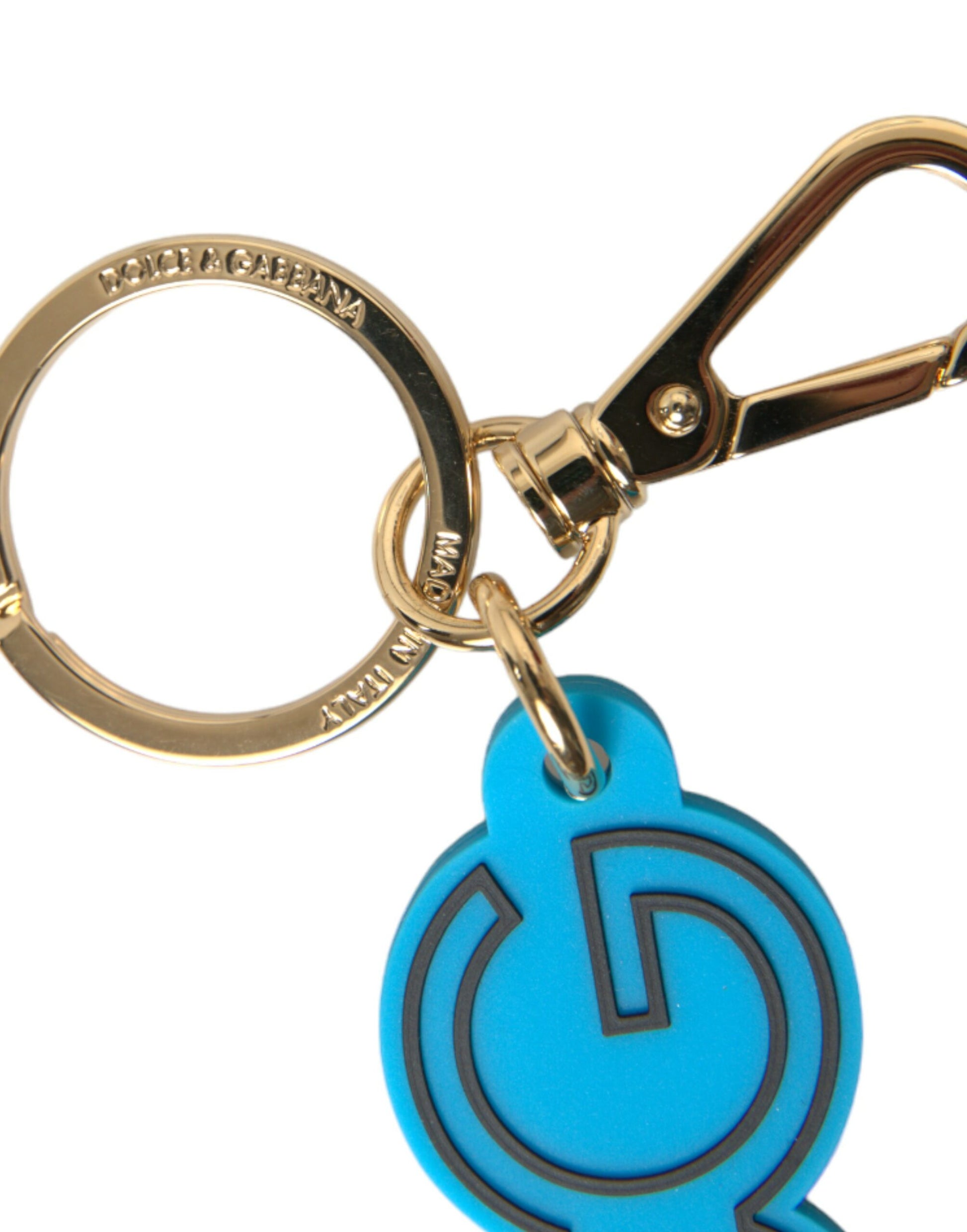 Blue Rubber Gold Tone Metal DG Logo Keyring Keychain-Dolce & Gabbana-LabelTerrace.com