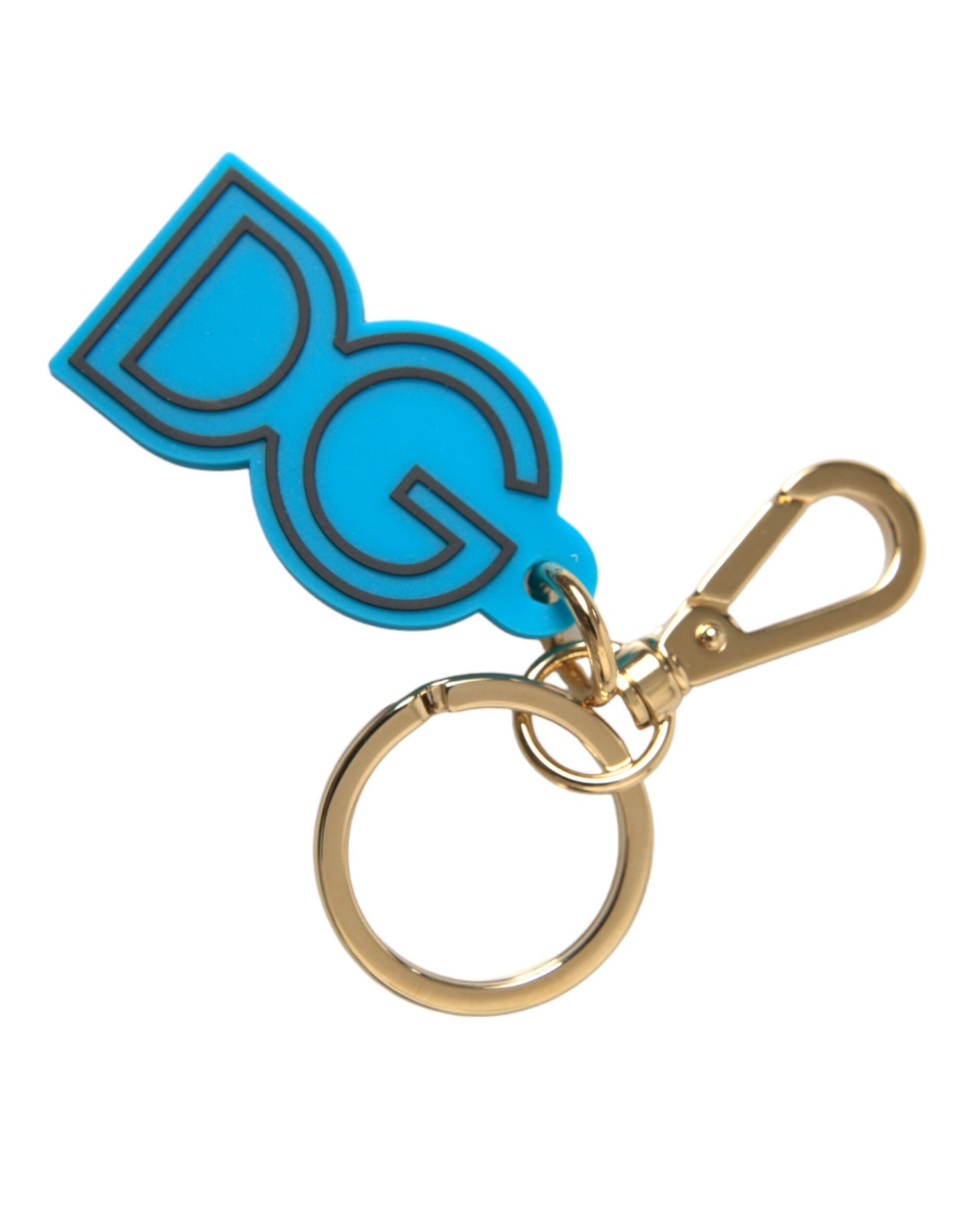 Blue Rubber Gold Tone Metal DG Logo Keyring Keychain-Dolce & Gabbana-LabelTerrace.com
