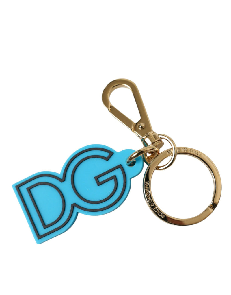 Blue Rubber Gold Tone Metal DG Logo Keyring Keychain-Dolce & Gabbana-LabelTerrace.com