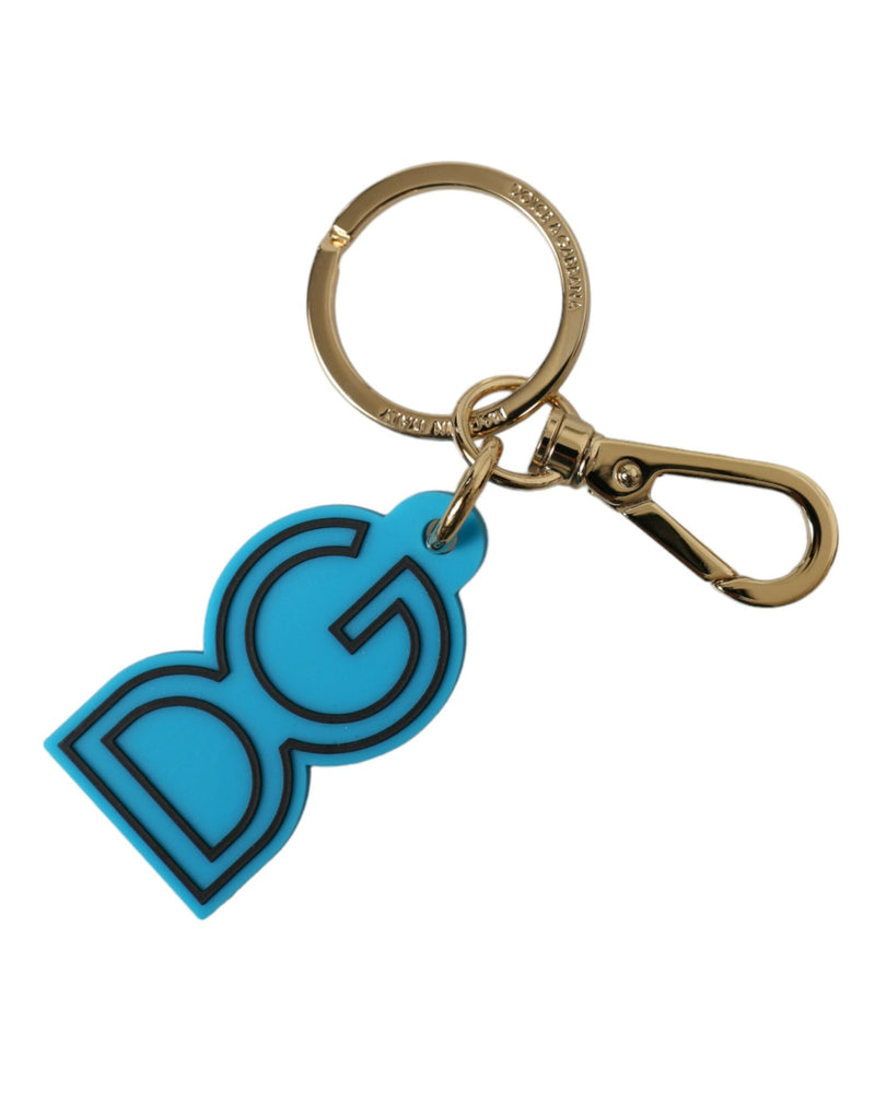 Blue Rubber Gold Tone Metal DG Logo Keyring Keychain-Dolce & Gabbana-LabelTerrace.com