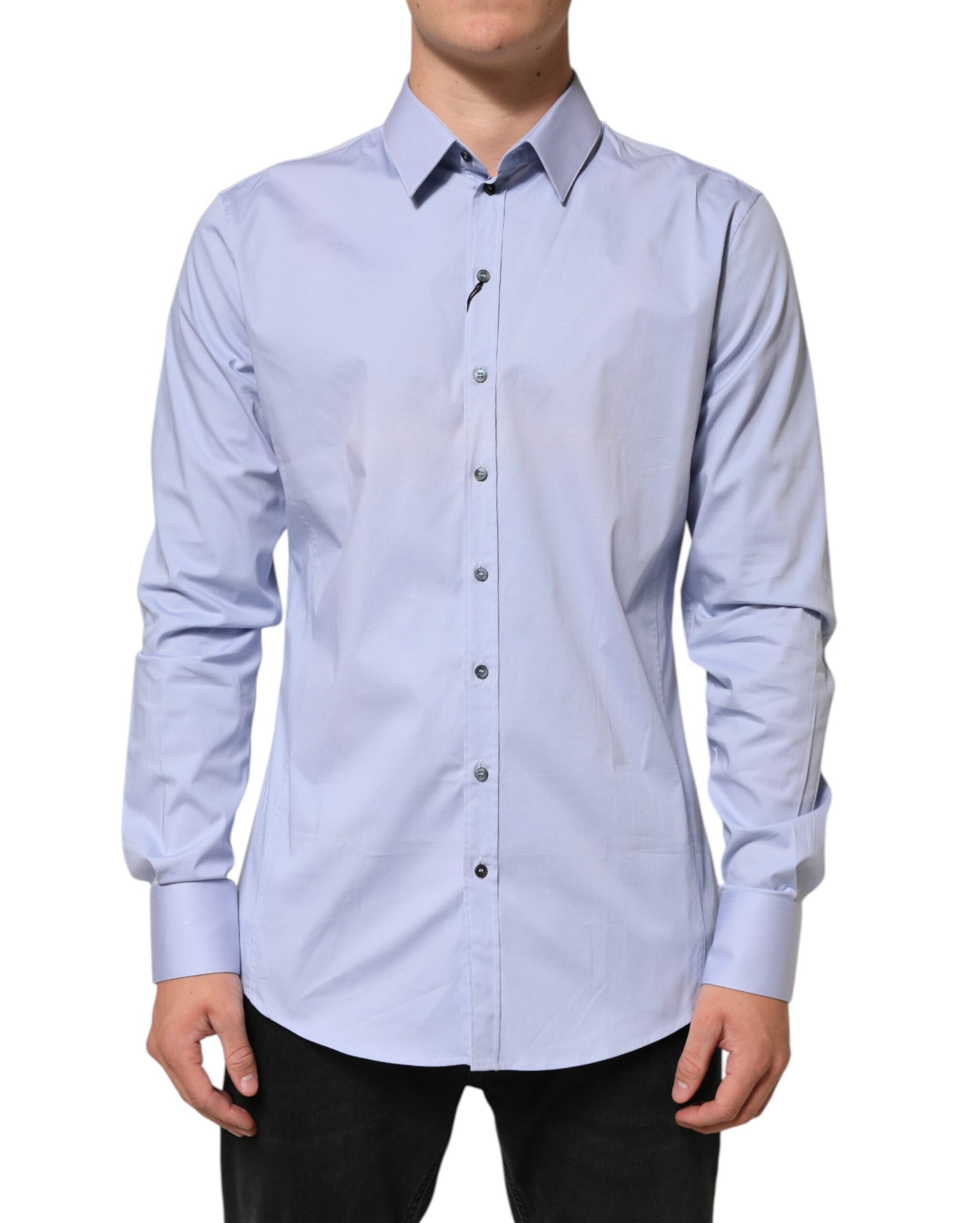 Blue SICILIA Cotton Men Dress Formal Shirt-Dolce & Gabbana-LabelTerrace.com