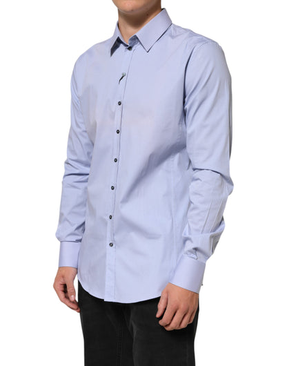 Blue SICILIA Cotton Men Dress Formal Shirt-Dolce & Gabbana-LabelTerrace.com