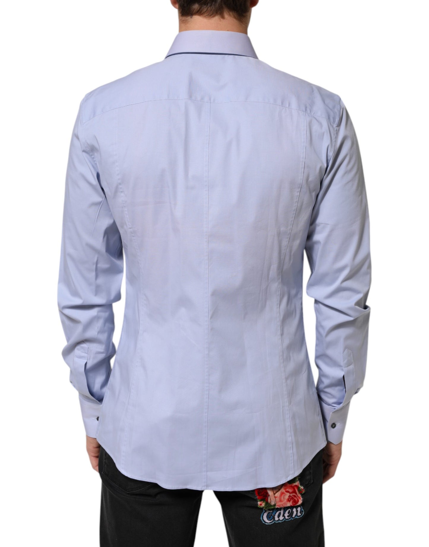 Blue SICILIA Cotton Men Dress Formal Shirt-Dolce & Gabbana-LabelTerrace.com