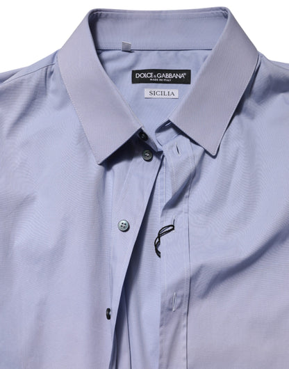 Blue SICILIA Cotton Men Dress Formal Shirt-Dolce & Gabbana-LabelTerrace.com