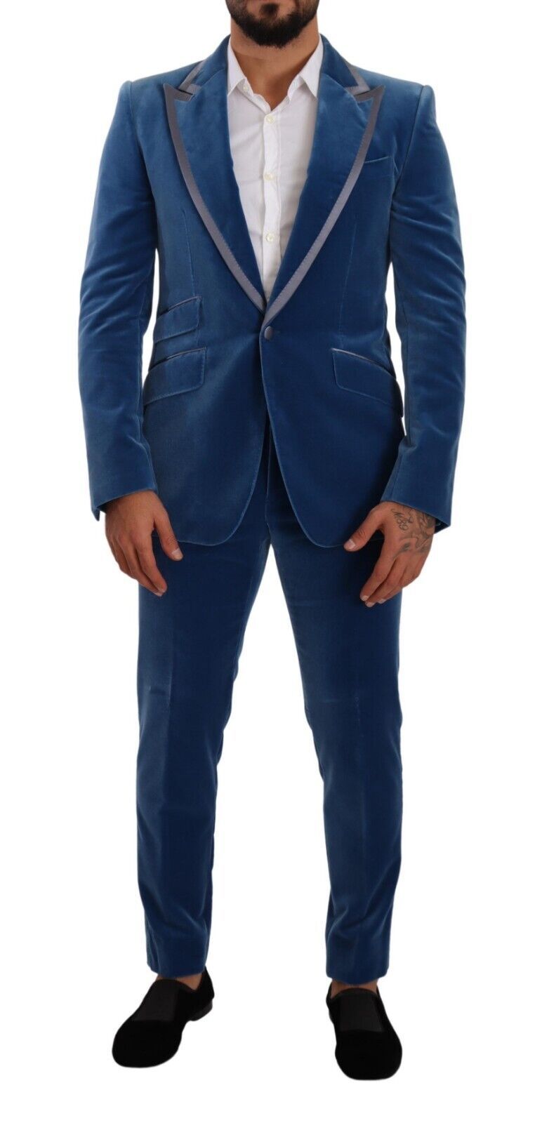 Blue SICILIA Velvet Slim Fit 2 Piece Suit-Dolce & Gabbana-LabelTerrace.com