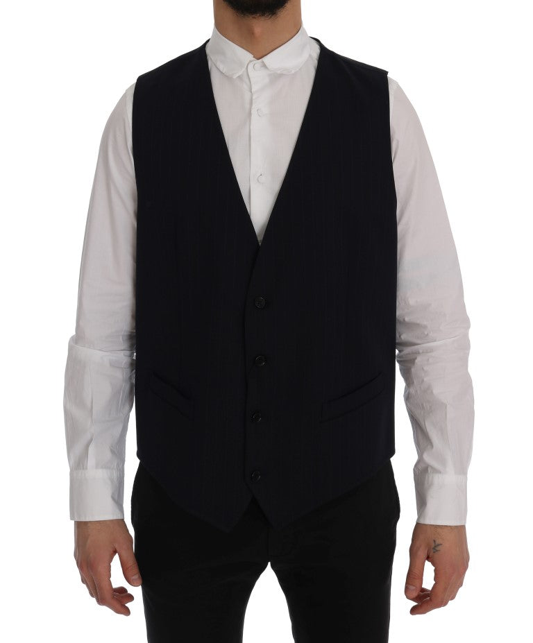Blue STAFF Wool Stretch Vest-Dolce & Gabbana-LabelTerrace.com
