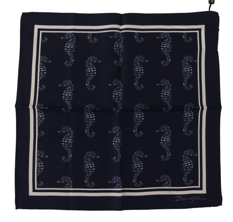 Blue Seahorse DG Printed Square Handkerchief Scarf-Dolce & Gabbana-LabelTerrace.com