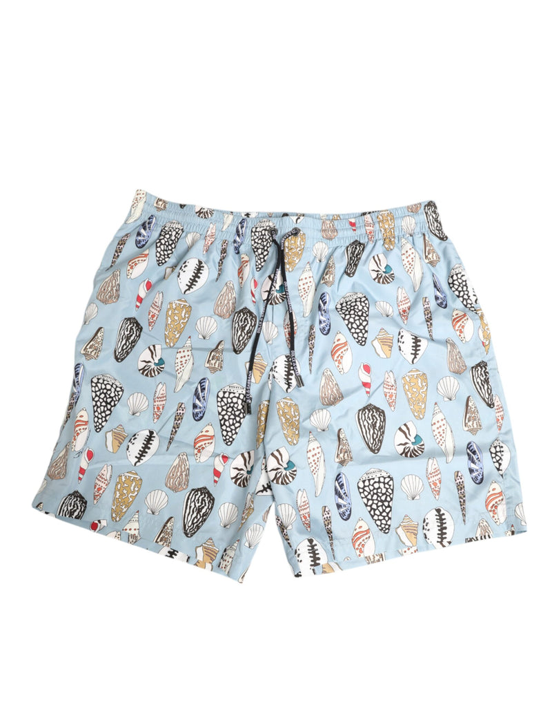 Blue Seashell Print Nylon Men Shorts Swimwear-Dolce & Gabbana-LabelTerrace.com