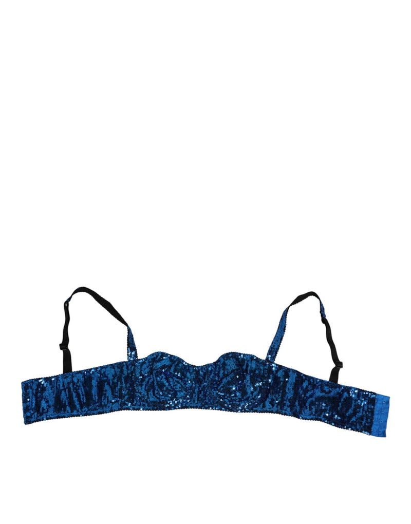 Blue Sequin Embellished Balconnet Bra Underwear-Dolce & Gabbana-LabelTerrace.com