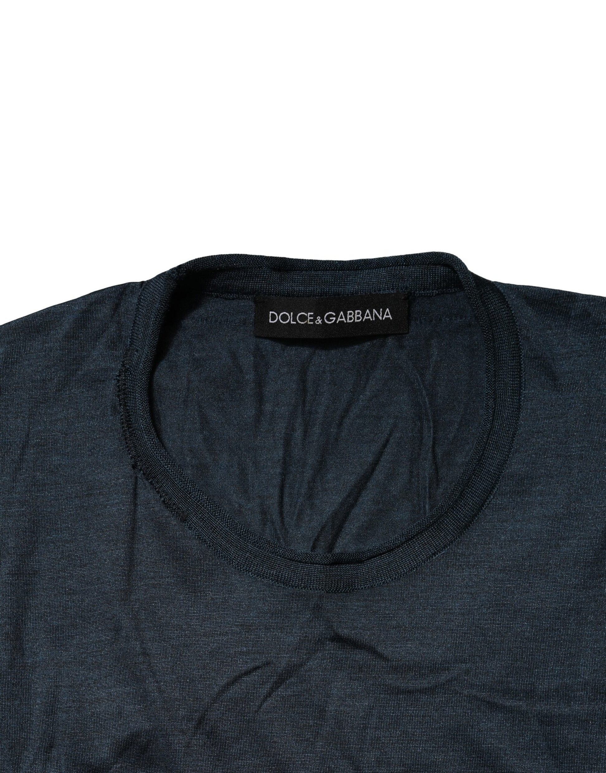 Blue Silk Crew Neck Short Sleeves Men T-Shirt-Dolce & Gabbana-LabelTerrace.com
