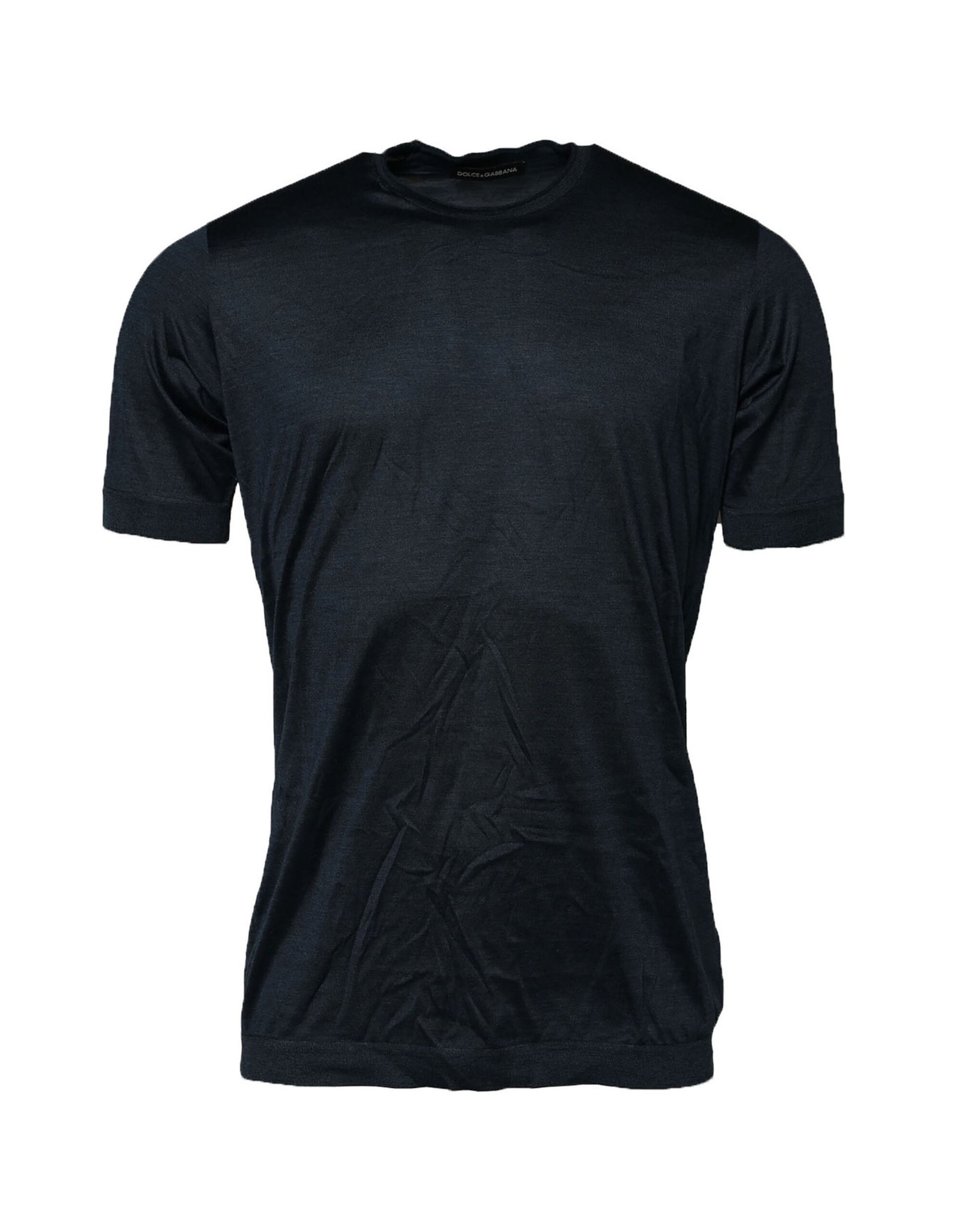 Blue Silk Crew Neck Short Sleeves Men T-Shirt-Dolce & Gabbana-LabelTerrace.com