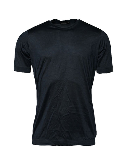 Blue Silk Crew Neck Short Sleeves Men T-Shirt-Dolce & Gabbana-LabelTerrace.com