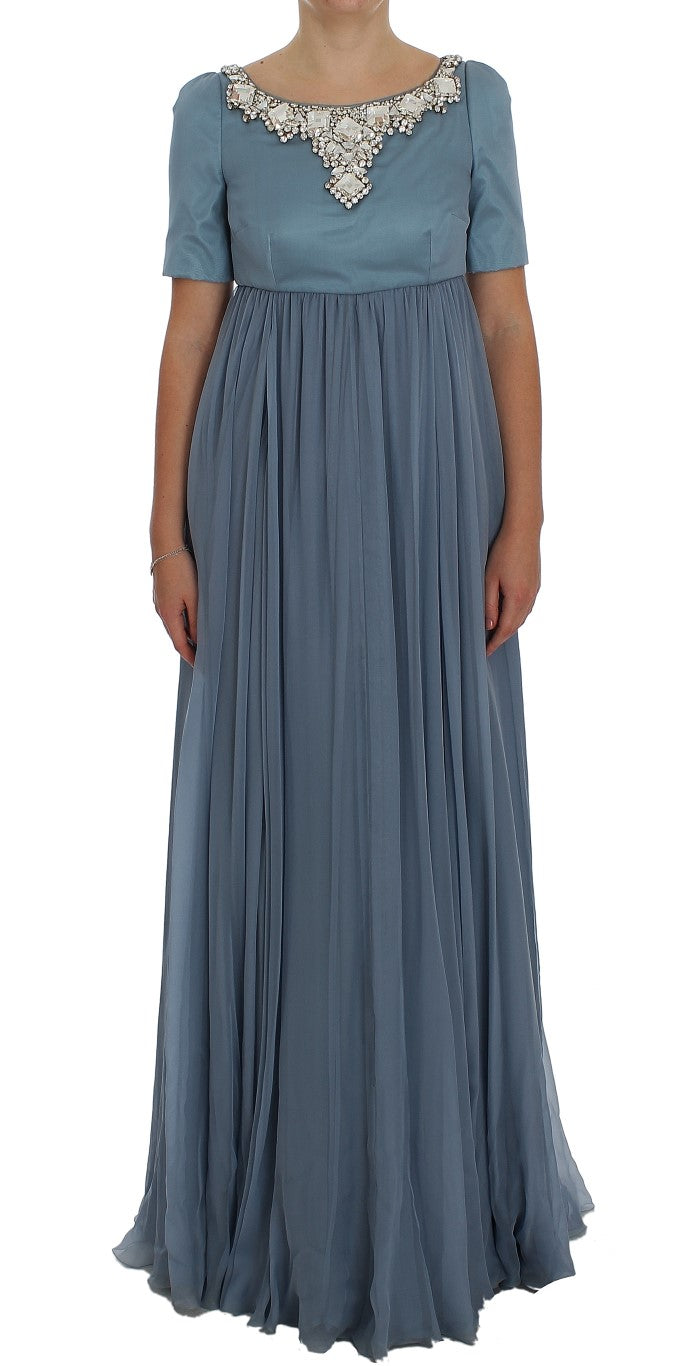 Blue Silk Crystal Sheath Gown Ball Dress-Dolce & Gabbana-LabelTerrace.com