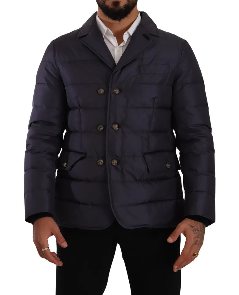 Blue Silk Goat Coat Blouson Winter Jacket-Dolce & Gabbana-LabelTerrace.com