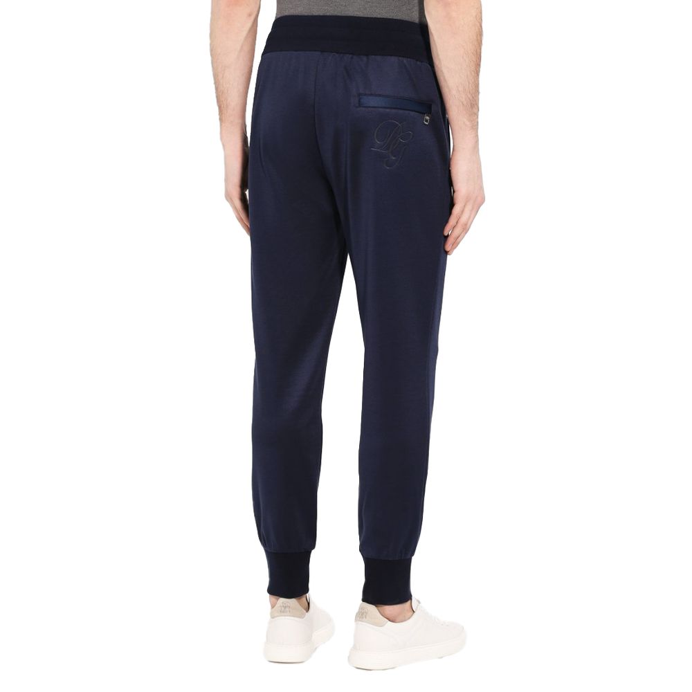 Blue Silk Men Trousers-Dolce & Gabbana-LabelTerrace.com