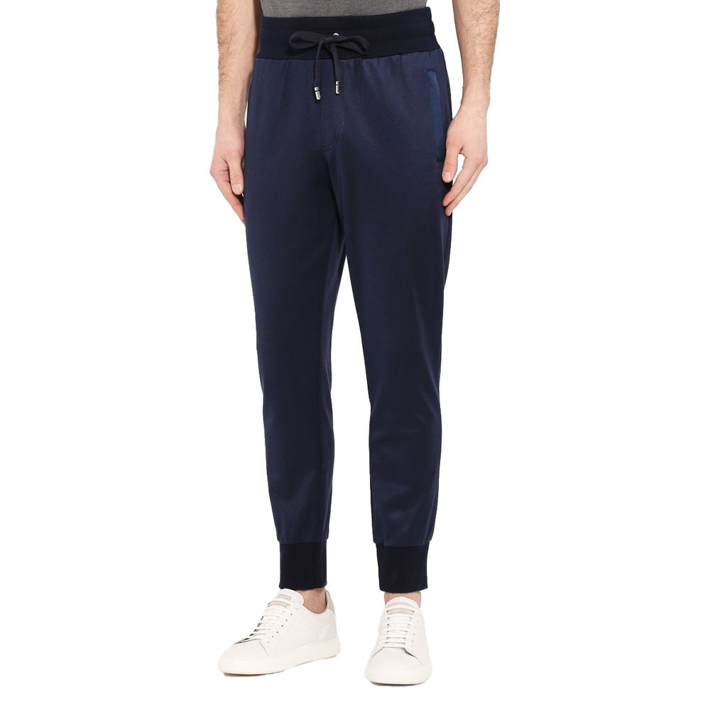 Blue Silk Men Trousers-Dolce & Gabbana-LabelTerrace.com