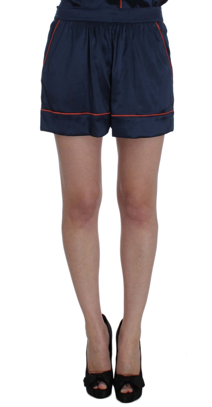 Blue Silk Stretch Sleepwear Shorts-Dolce & Gabbana-LabelTerrace.com