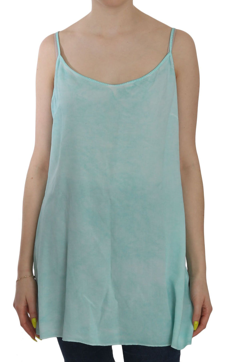 Blue Sleeveless Spaghetti Dress Blouse-Ermanno Scervino-LabelTerrace.com