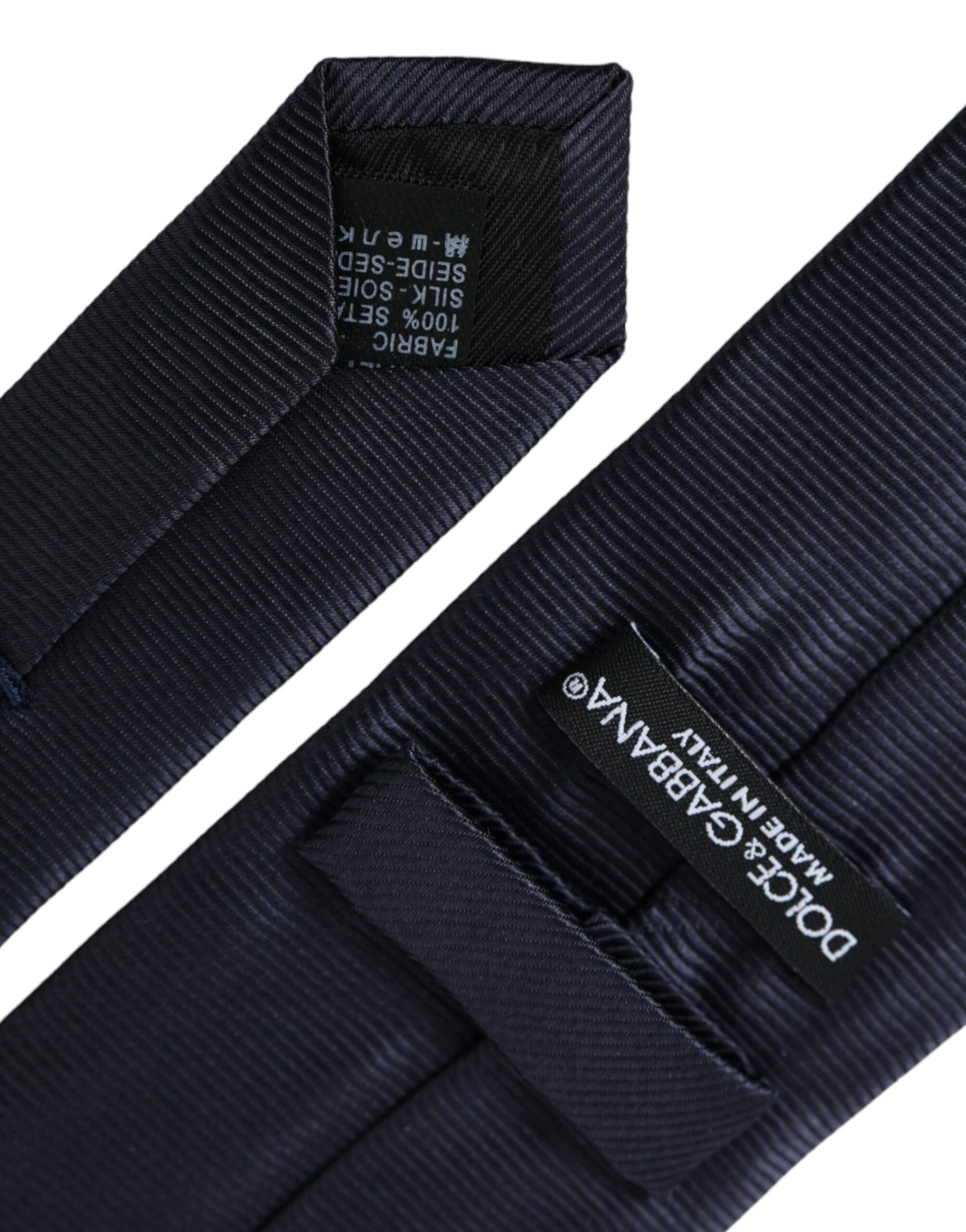 Blue Solid Silk Adjustable Tie Men-Dolce & Gabbana-LabelTerrace.com