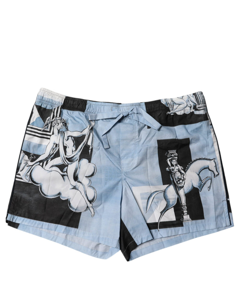 Blue Statue Print Cotton Mens Shorts-Dolce & Gabbana-LabelTerrace.com