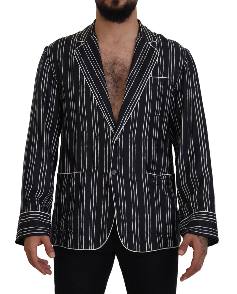 Blue Striped Silk Pajama Shirt Jacket-Dolce & Gabbana-LabelTerrace.com