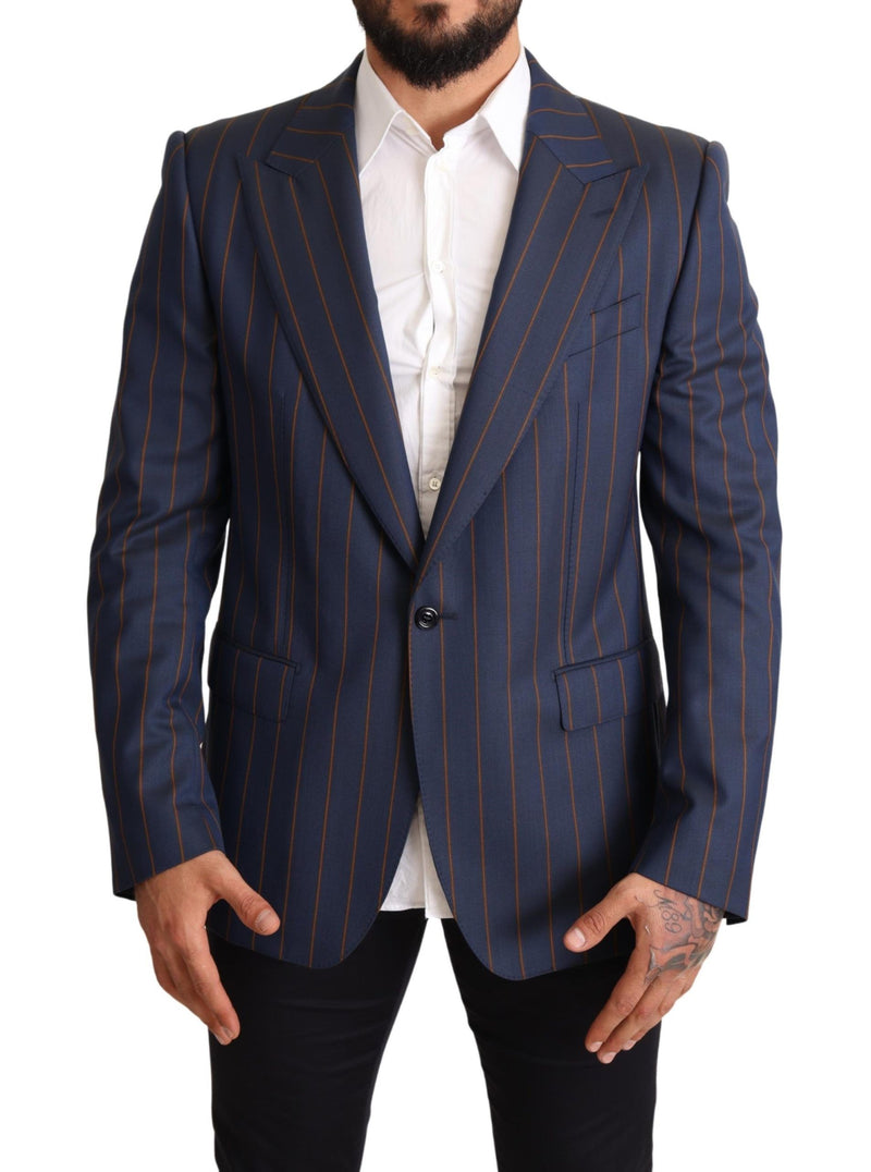 Blue Striped Wool Slim Fit Blazer Jacket-Dolce & Gabbana-LabelTerrace.com