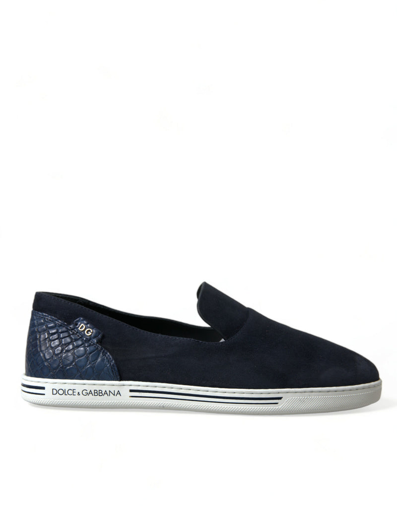 Blue Suede Caiman Loafers Saint Tropez Shoes-Dolce & Gabbana-LabelTerrace.com