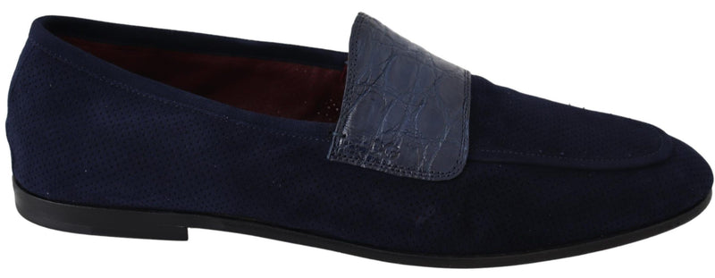 Blue Suede Caiman Loafers Slippers Shoes-Dolce & Gabbana-LabelTerrace.com
