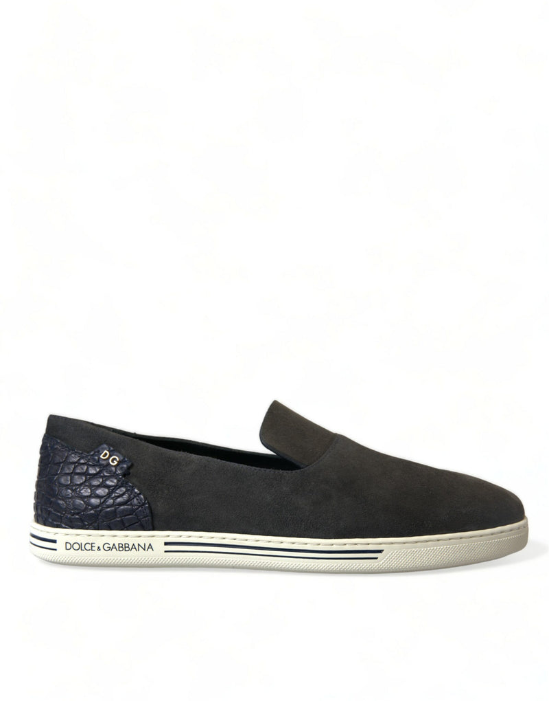 Blue Suede Caiman Men Loafers Slippers Shoes-Dolce & Gabbana-LabelTerrace.com