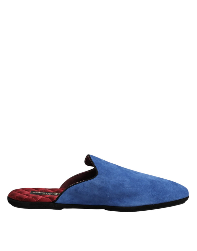 Blue Suede Capra Slides Flat Slipper Shoes-Dolce & Gabbana-LabelTerrace.com