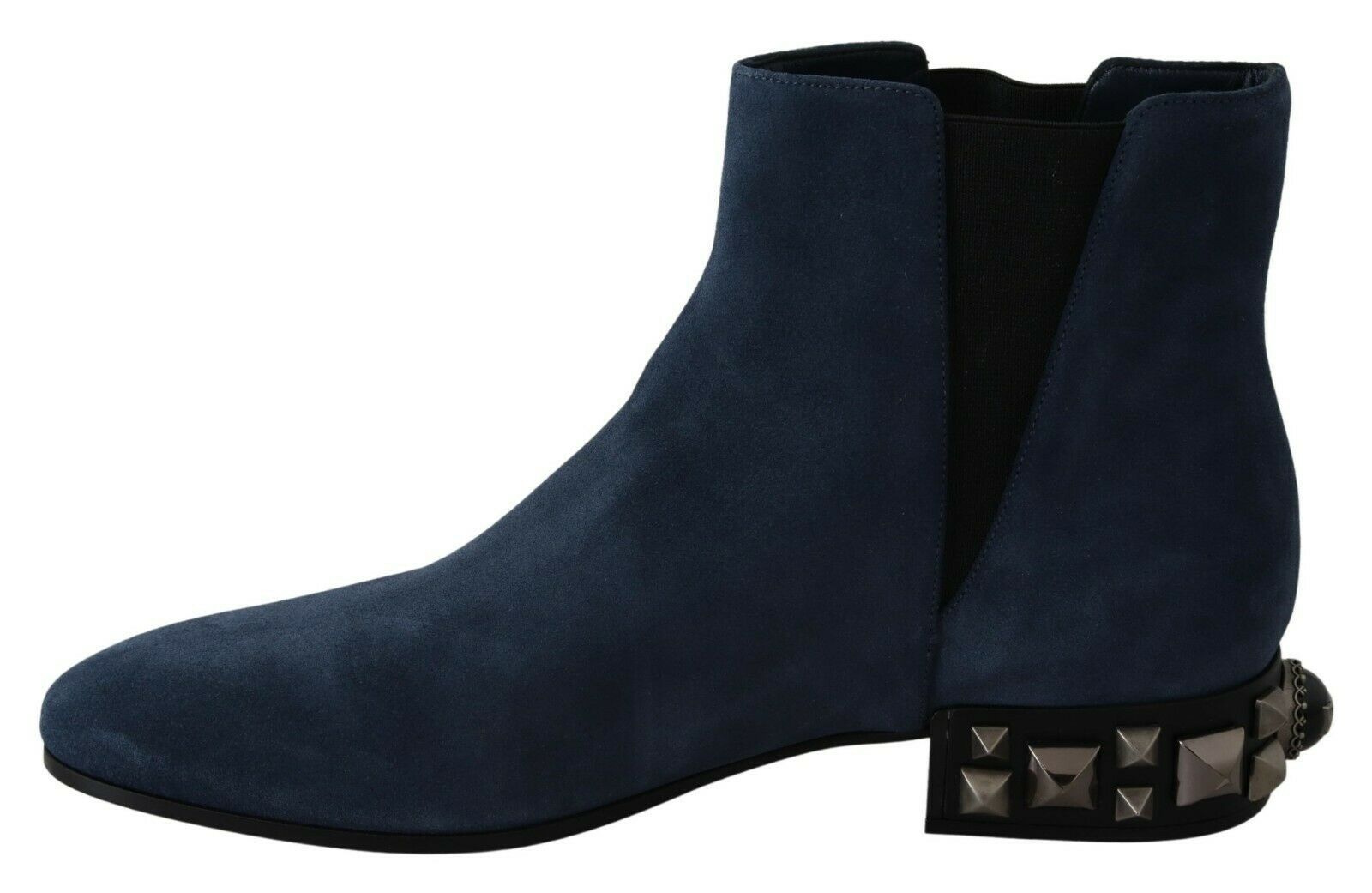 Blue Suede Embellished Studded Boots Shoes-Dolce & Gabbana-LabelTerrace.com