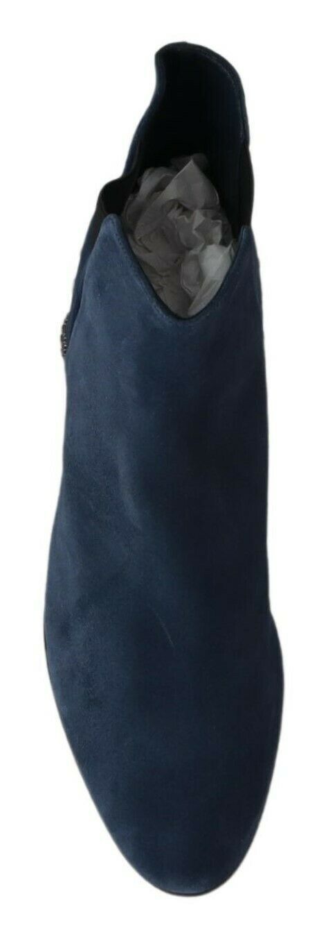 Blue Suede Embellished Studded Boots Shoes-Dolce & Gabbana-LabelTerrace.com
