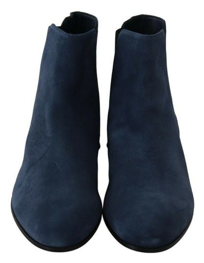 Blue Suede Embellished Studded Boots Shoes-Dolce & Gabbana-LabelTerrace.com