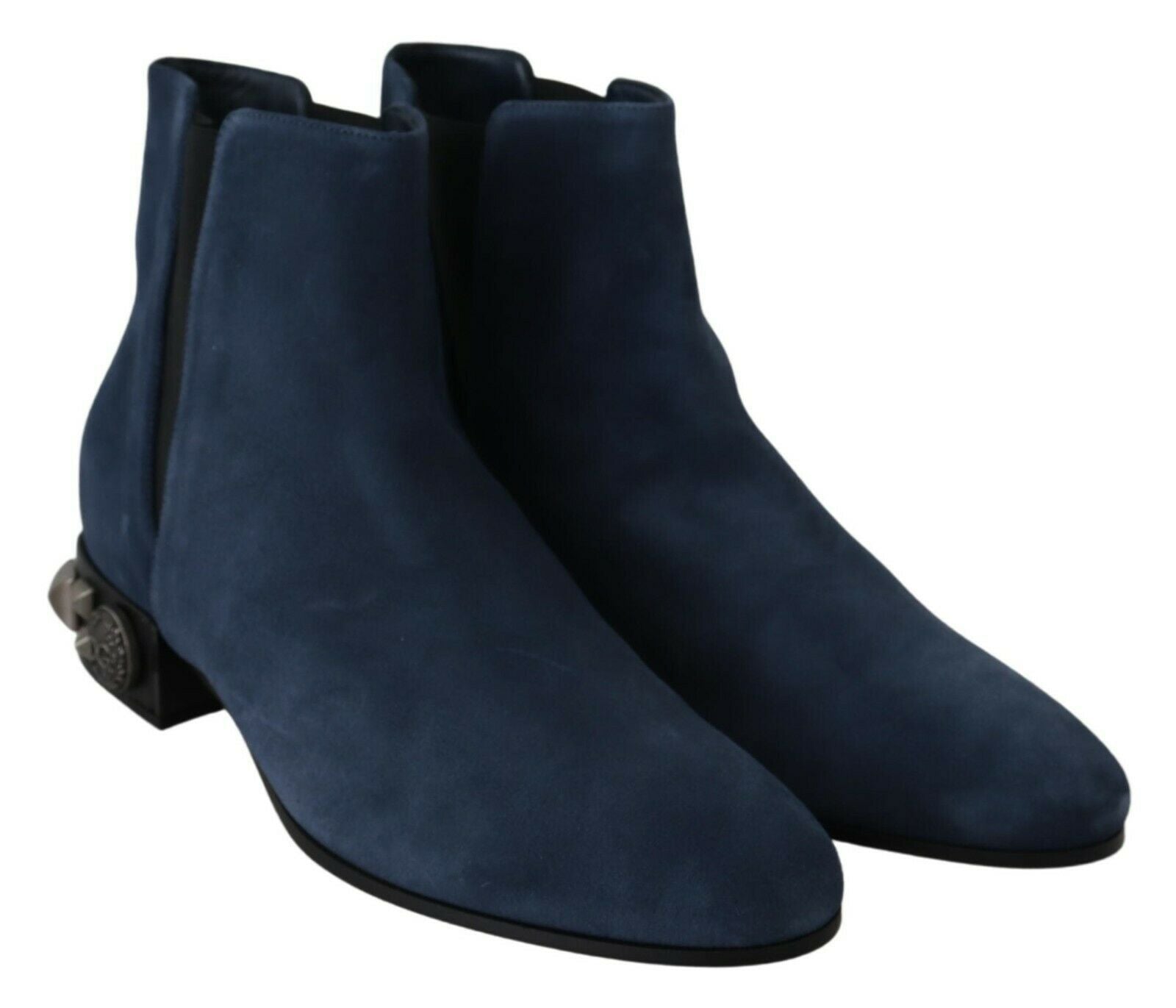 Blue Suede Embellished Studded Boots Shoes-Dolce & Gabbana-LabelTerrace.com
