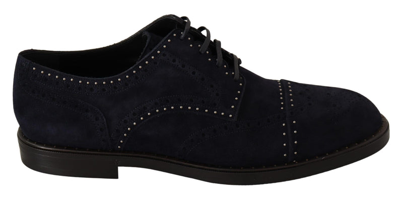 Blue Suede Leather Derby Studded Shoes-Dolce & Gabbana-LabelTerrace.com