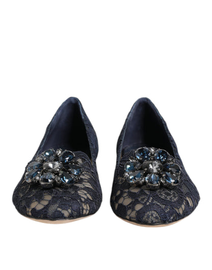 Blue Taormina Lace Crystals Flats Shoes-Dolce & Gabbana-LabelTerrace.com