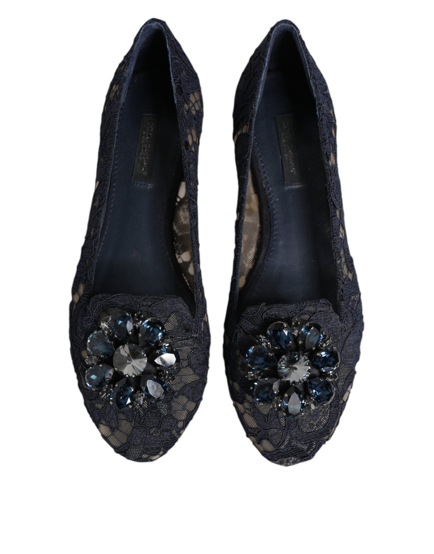 Blue Taormina Lace Crystals Flats Shoes-Dolce & Gabbana-LabelTerrace.com
