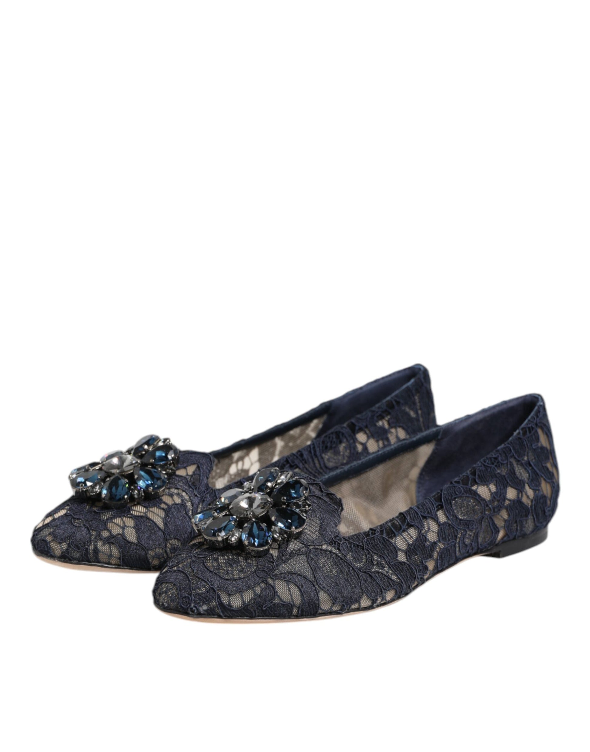 Blue Taormina Lace Crystals Flats Shoes-Dolce & Gabbana-LabelTerrace.com
