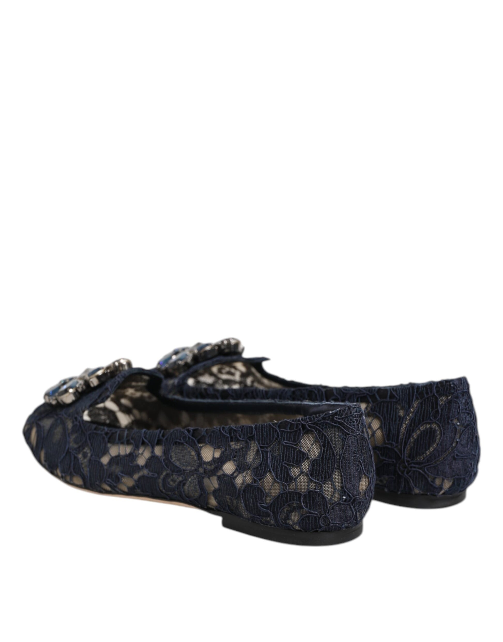 Blue Taormina Lace Crystals Flats Shoes-Dolce & Gabbana-LabelTerrace.com