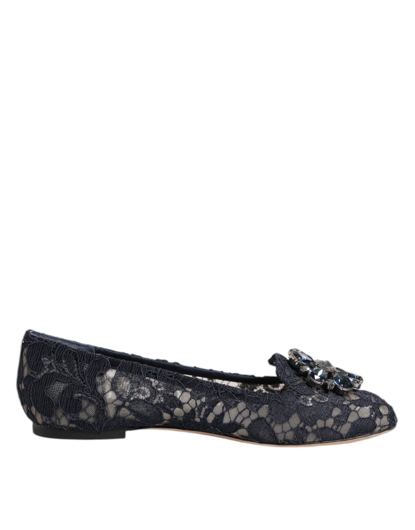 Blue Taormina Lace Crystals Flats Shoes-Dolce & Gabbana-LabelTerrace.com