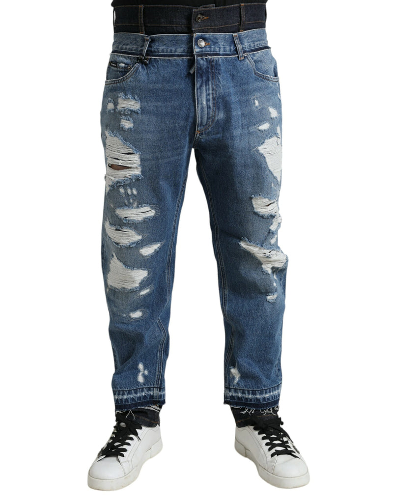 Blue Tattered Cotton Men Denim Jeans-Dolce & Gabbana-LabelTerrace.com
