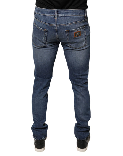 Blue Tattered Cotton Stretch Skinny Denim Jeans-Dolce & Gabbana-LabelTerrace.com
