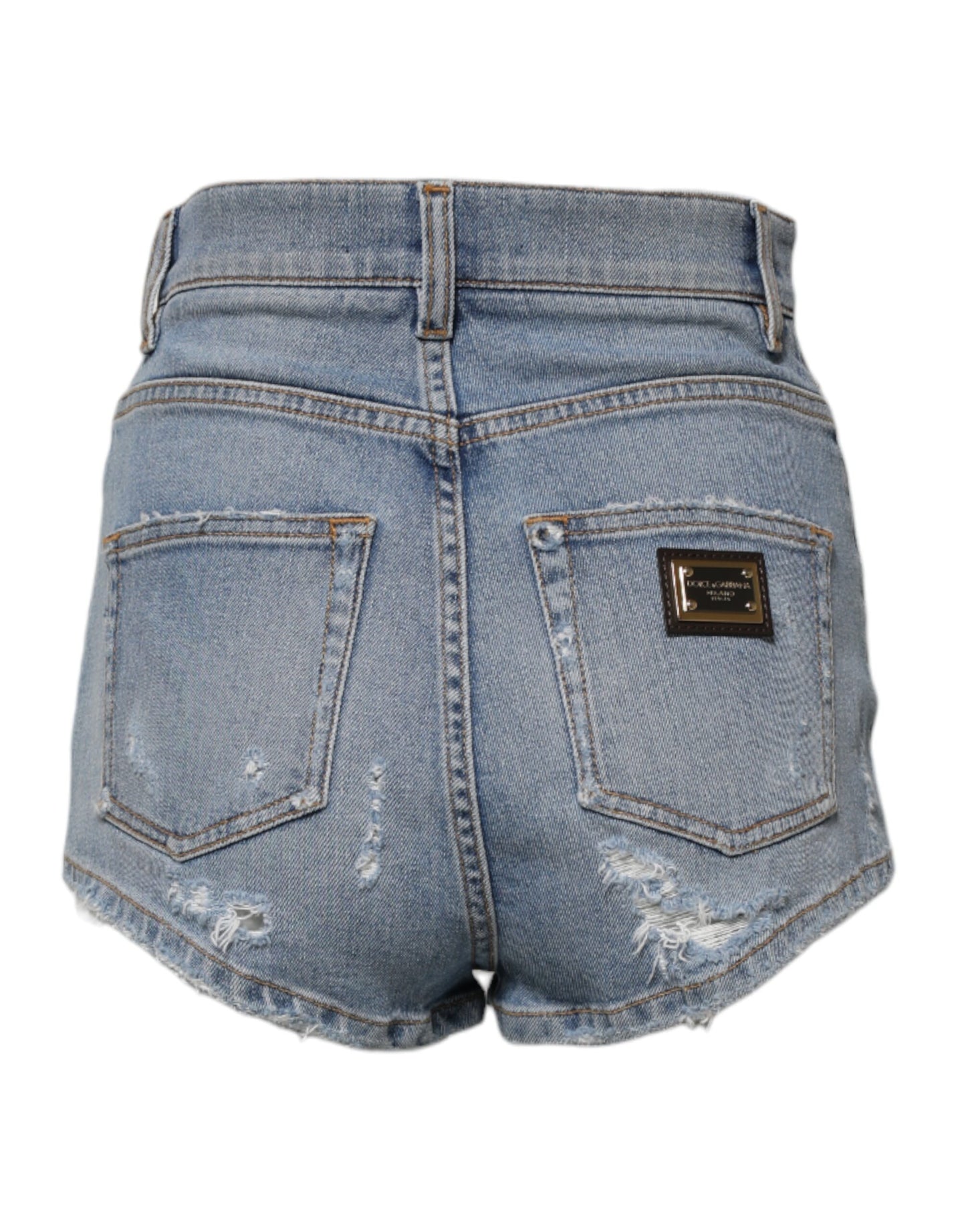 Blue Tattered Denim Cotton Hot Pants Shorts-Dolce & Gabbana-LabelTerrace.com