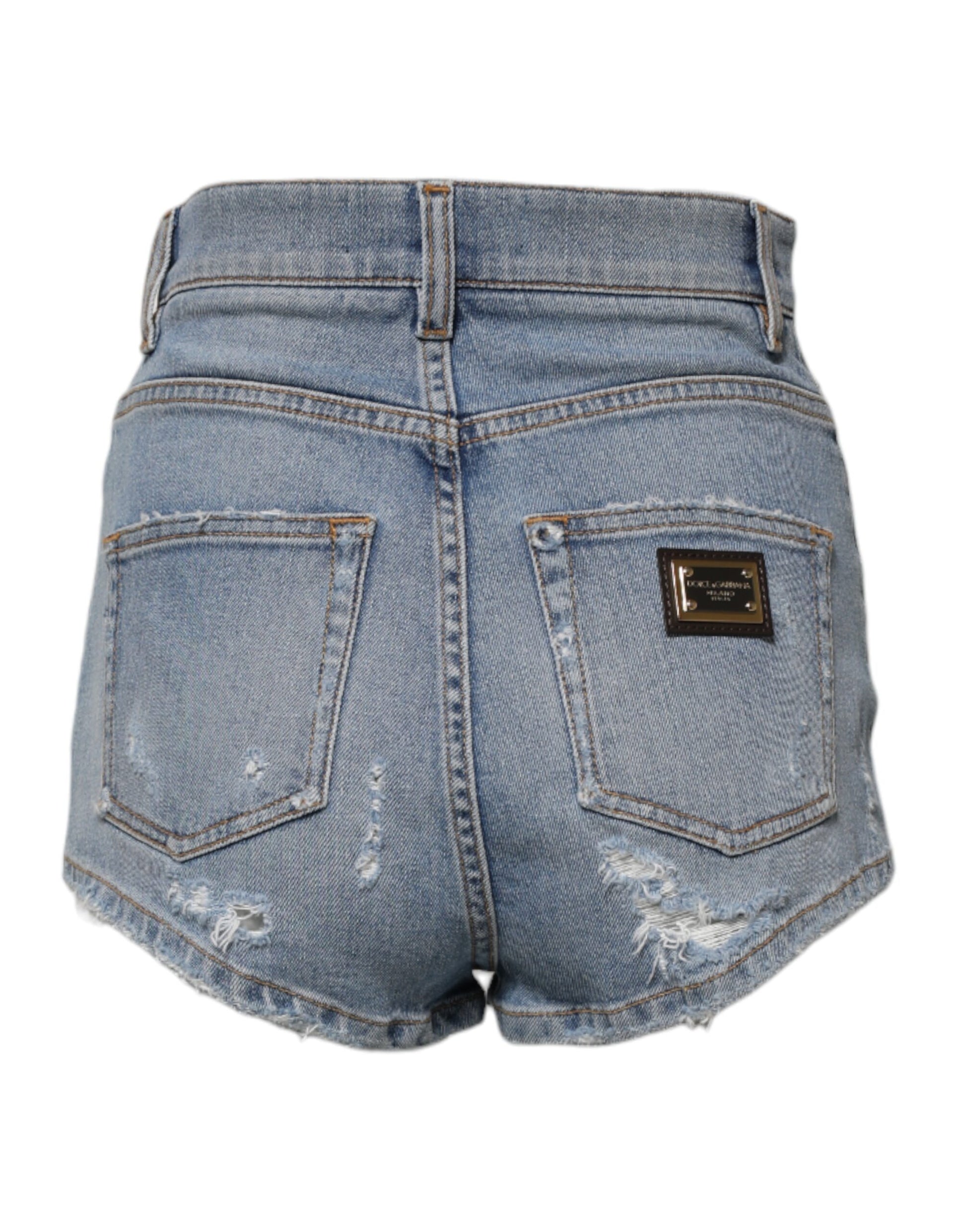 Blue Tattered Denim Cotton Hot Pants Shorts-Dolce & Gabbana-LabelTerrace.com