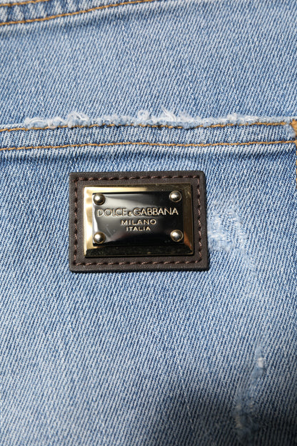 Blue Tattered Denim Cotton Hot Pants Shorts-Dolce & Gabbana-LabelTerrace.com