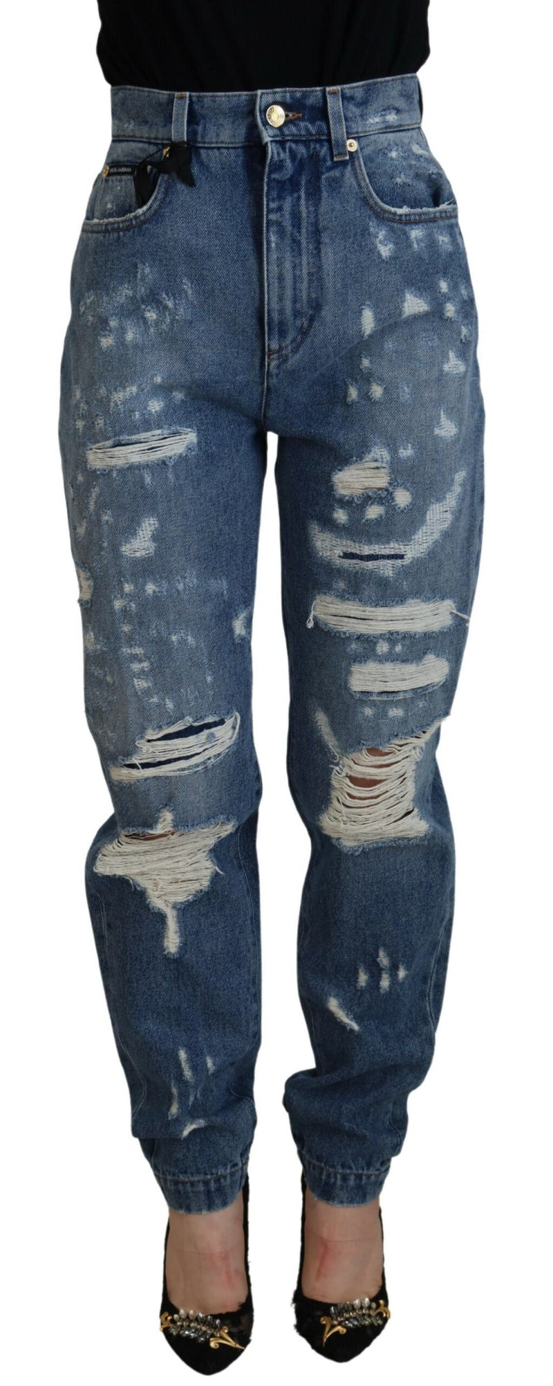 Blue Tattered Skinny Denim Cotton Jeans-Dolce & Gabbana-LabelTerrace.com