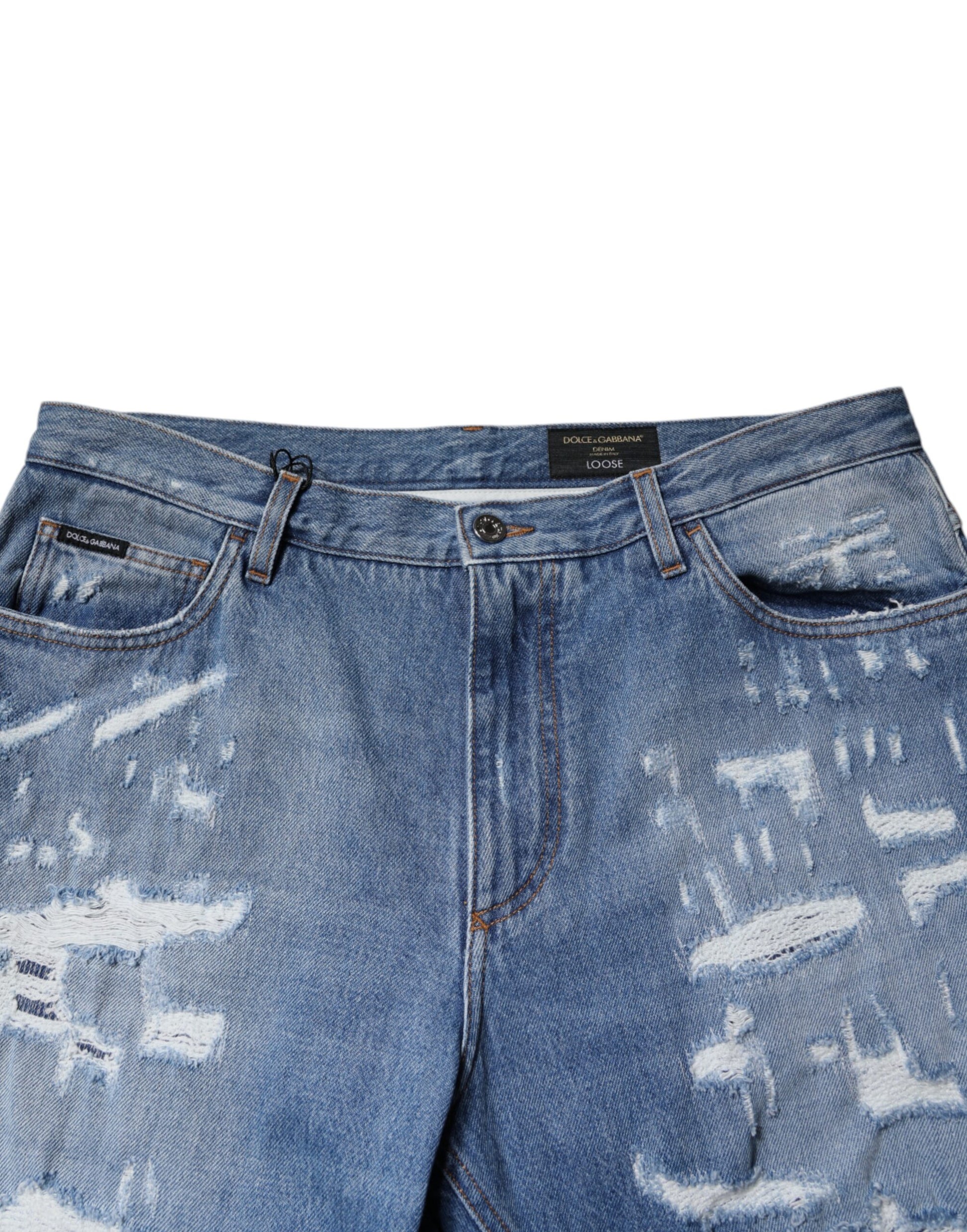 Blue Tattered Straight Cotton Denim Jeans
