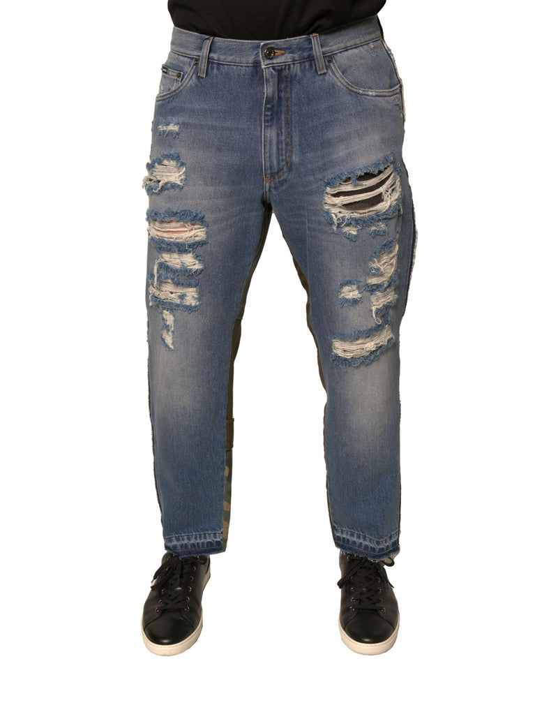 Blue Tattered Straight Cropped Denim Jeans-Dolce & Gabbana-LabelTerrace.com