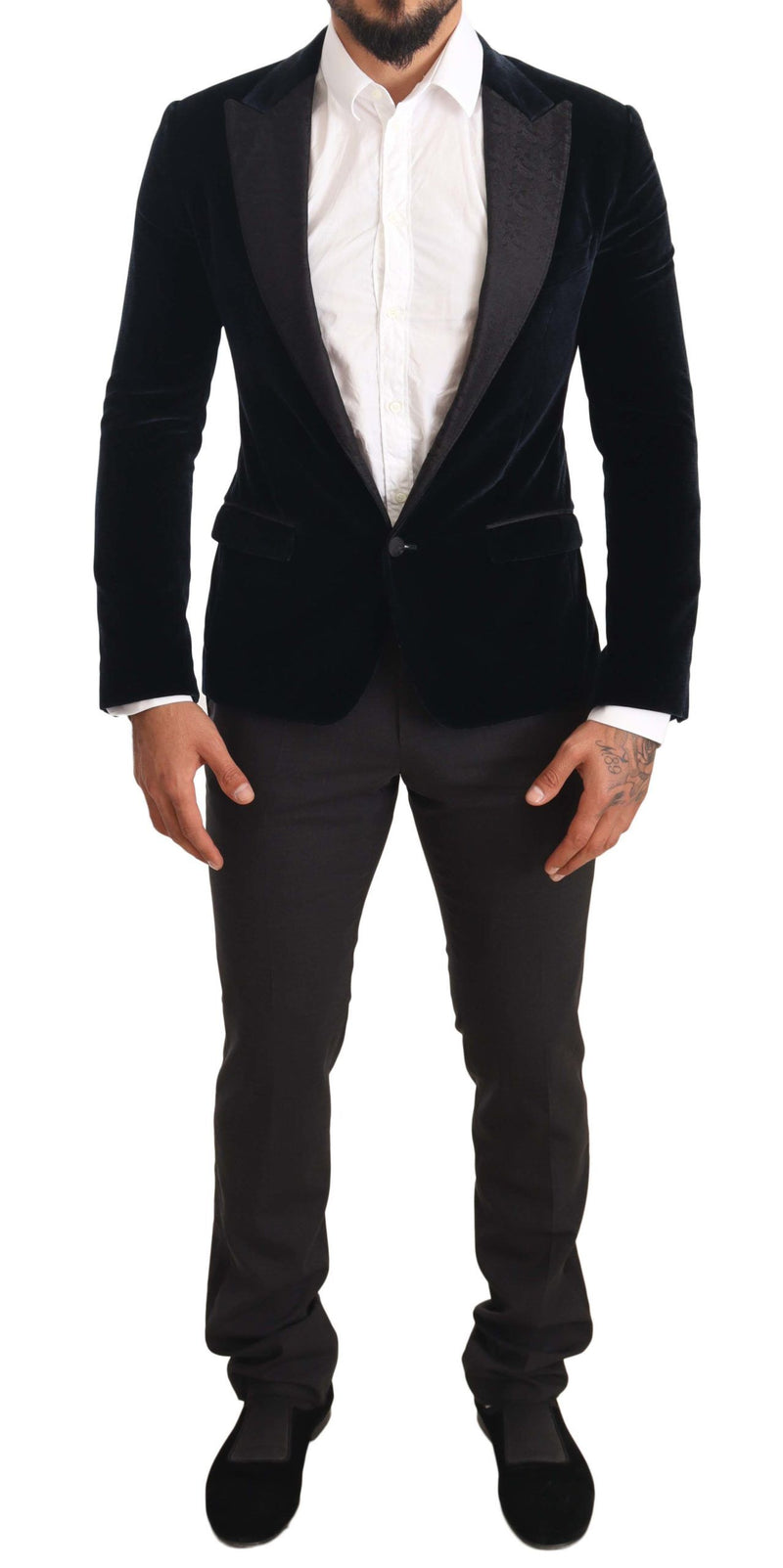 Blue Velvet Cotton Slim Fit Smoking Suit-Dolce & Gabbana-LabelTerrace.com